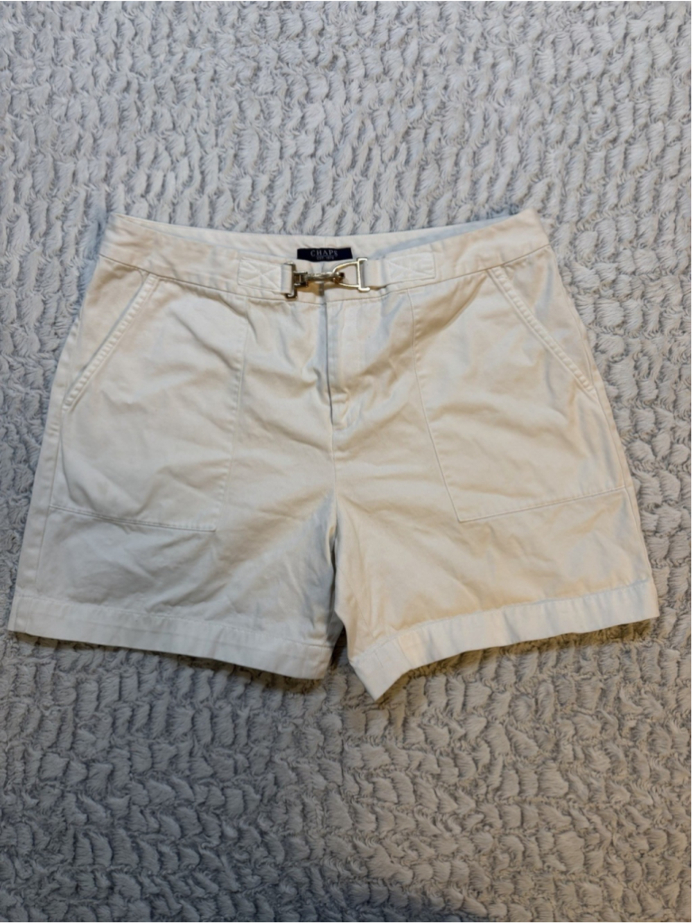 Chaps Women’s Chino Twill Cotton Shorts White Size 10 Flat Front Buckle Pockets
